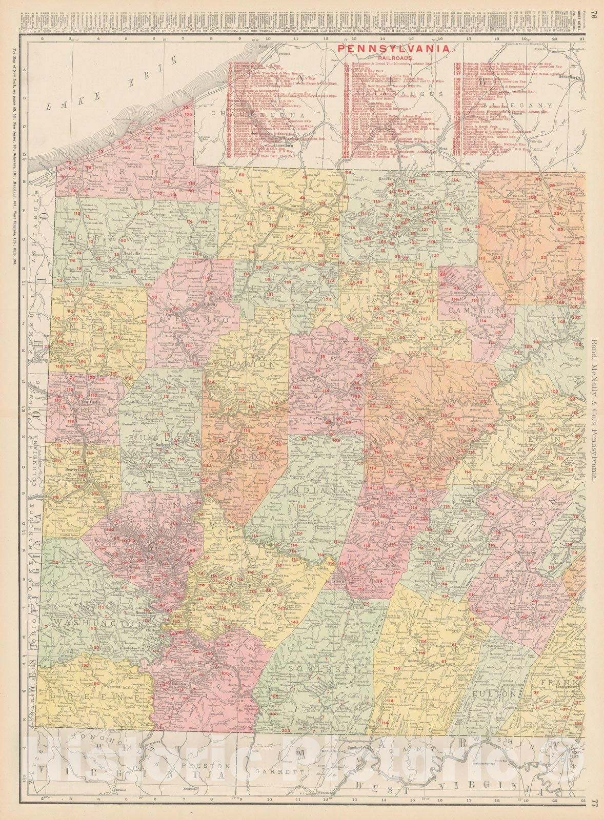 Historic Map : Pennsylvania 1903 , Rand McNally Business Atlas , Vintage Wall Art