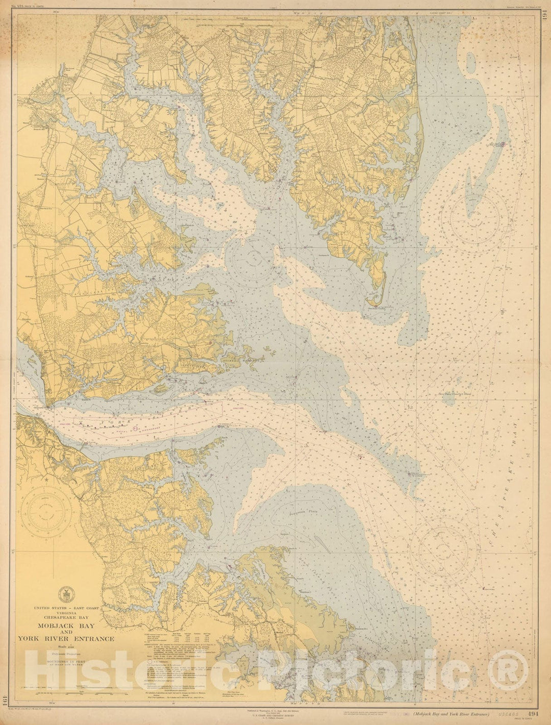 Historic Map : Coastal Charts - Virginia Chesapeake Bay: Mobjack Bay & York River 1948 , Vintage Wall Art