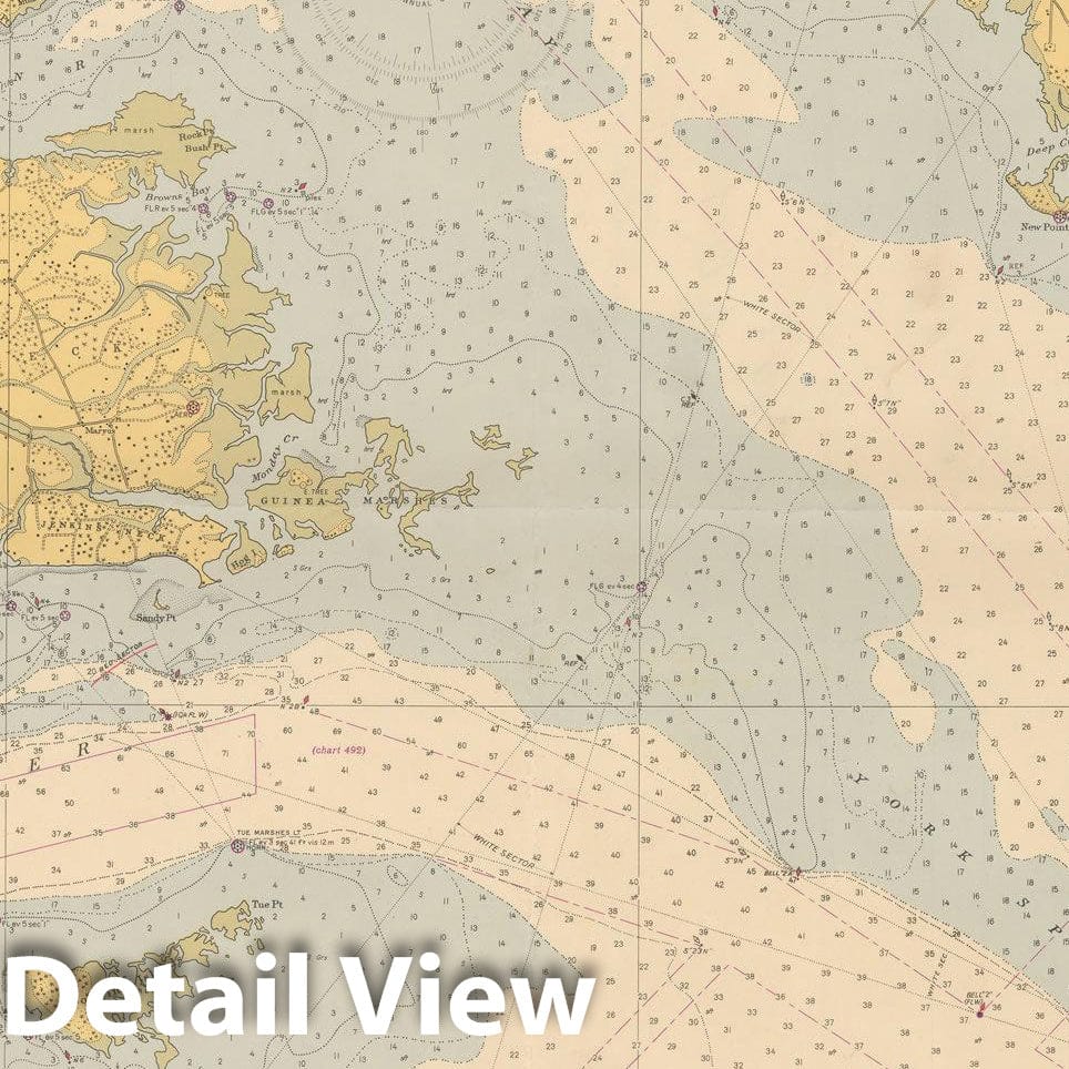 Historic Map : Coastal Charts - Virginia Chesapeake Bay: Mobjack Bay & York River 1948 , Vintage Wall Art