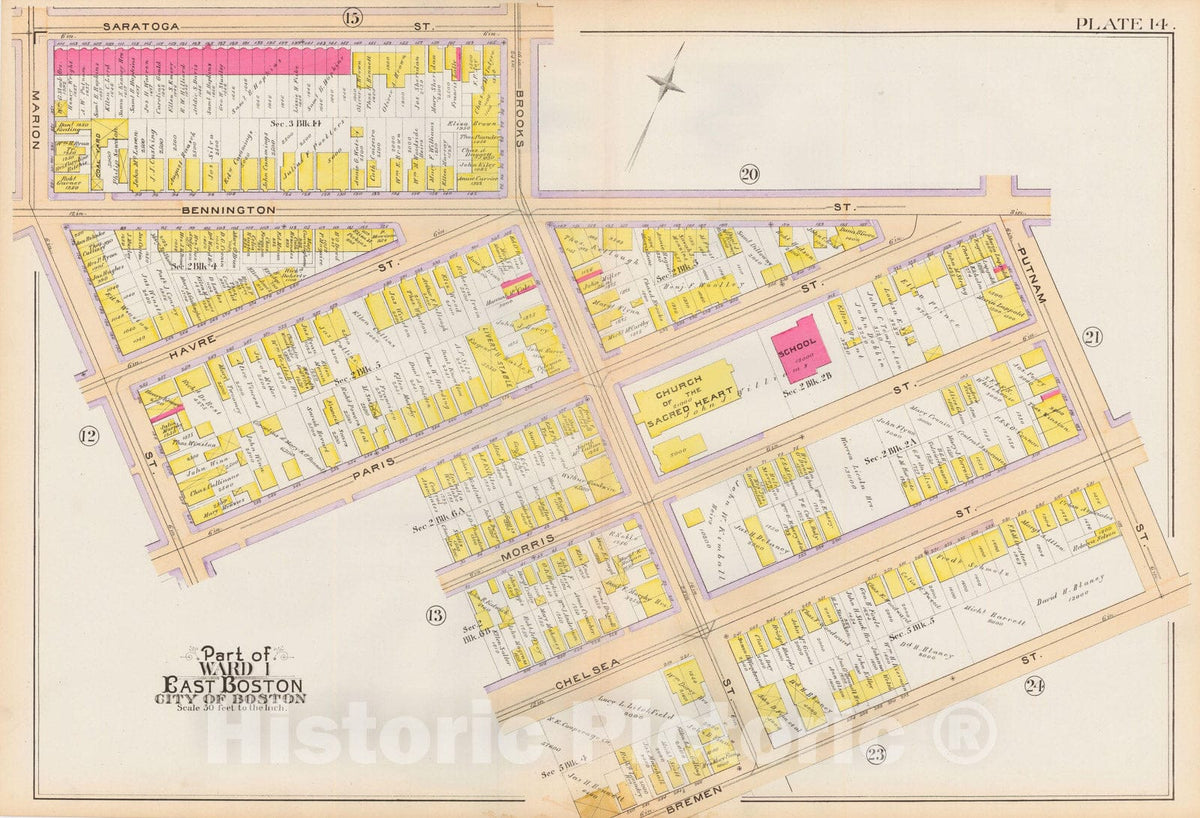 Historic Map : Atlas City of Boston, Vol. 9, East Boston 1892 Plate 014 , Vintage Wall Art
