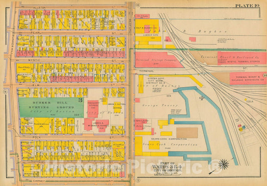 Historic Map : Atlas City of Boston: Charlestown and East Boston, Charlestown 1922 Plate 010 , Vintage Wall Art