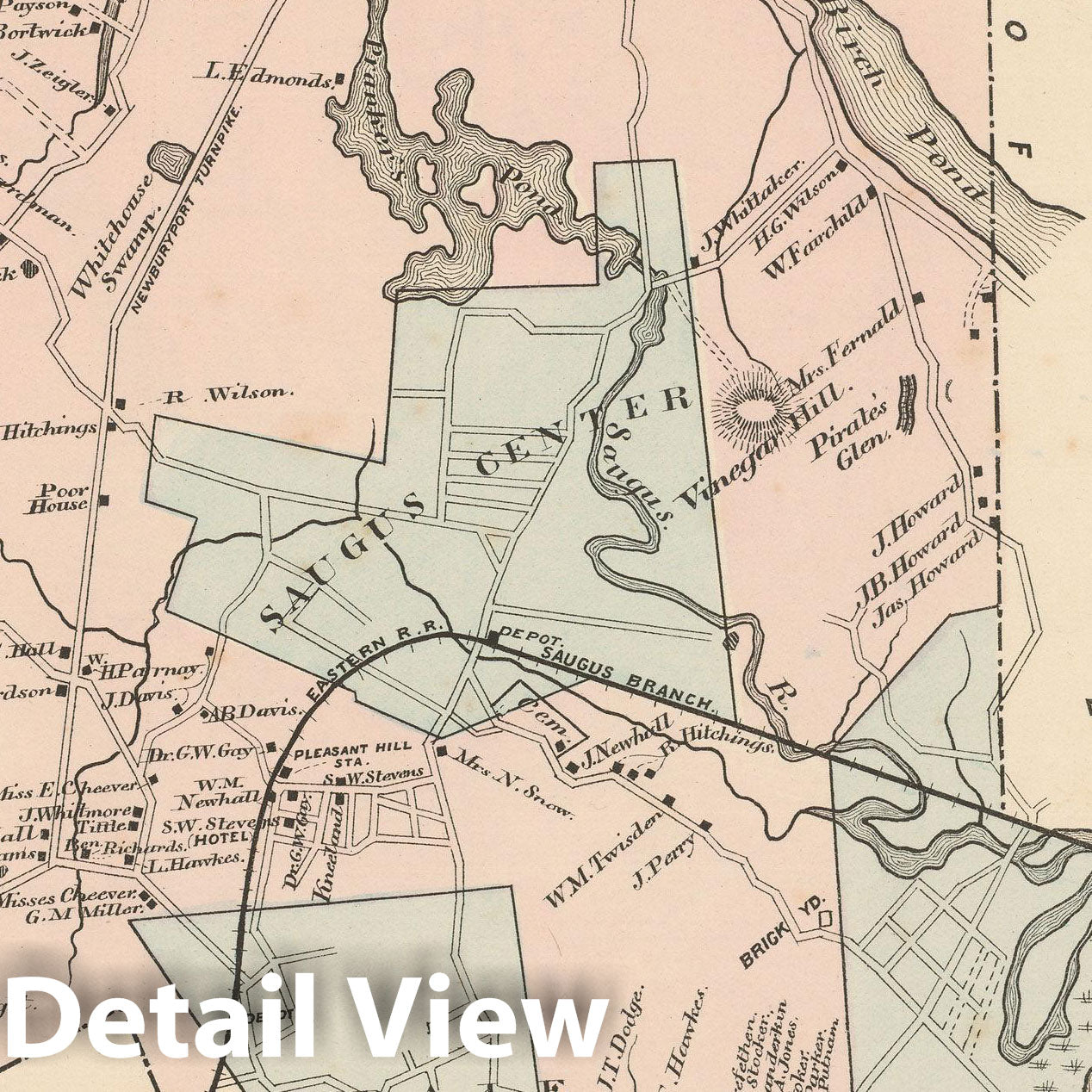 Historic Map : Atlas of Essex County, Saugus 1884 , Vintage Wall Art