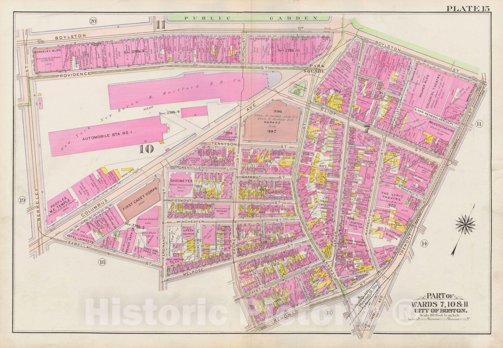 Historic Map : Atlas City of Boston: Boston Proper and Back Bay, Boston 1908 Plate 015 , Vintage Wall Art