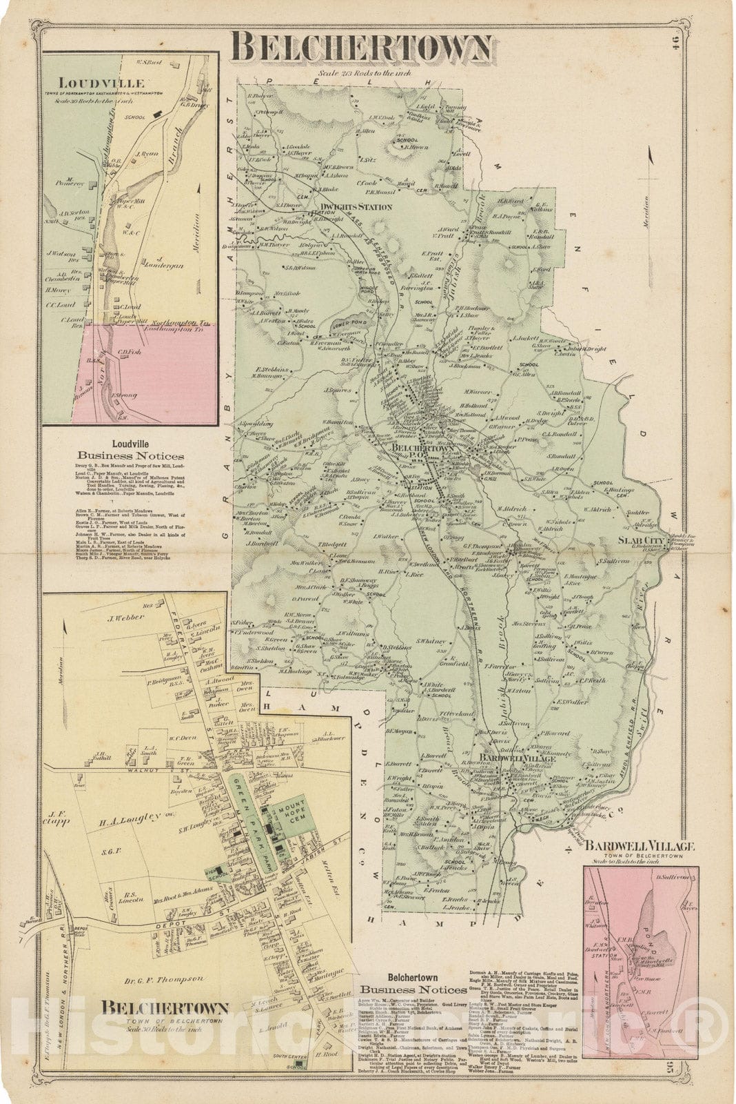 Historic Map : Atlas of Hampshire County Massachusetts, Belchertown 1873 , Vintage Wall Art