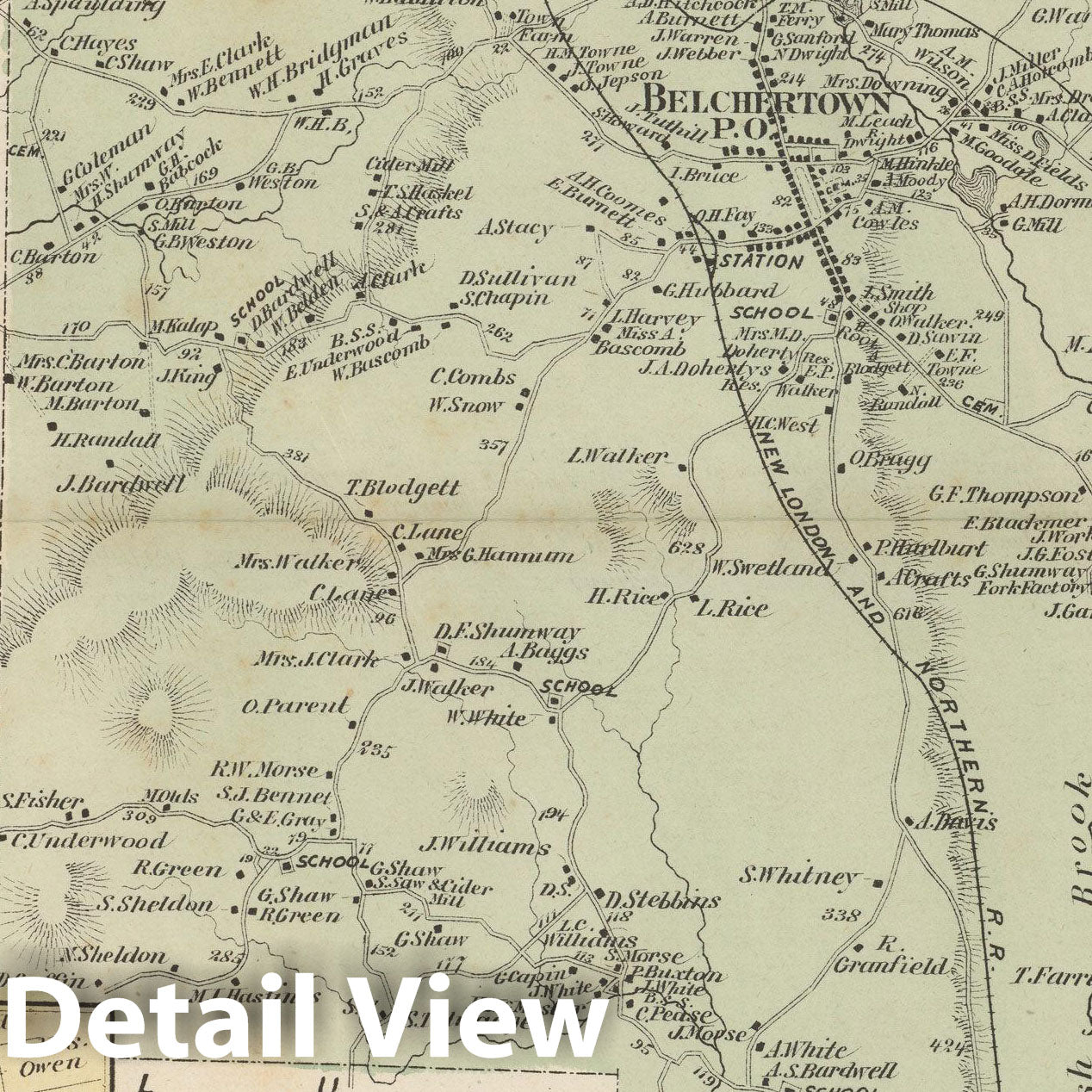 Historic Map : Atlas of Hampshire County Massachusetts, Belchertown 1873 , Vintage Wall Art