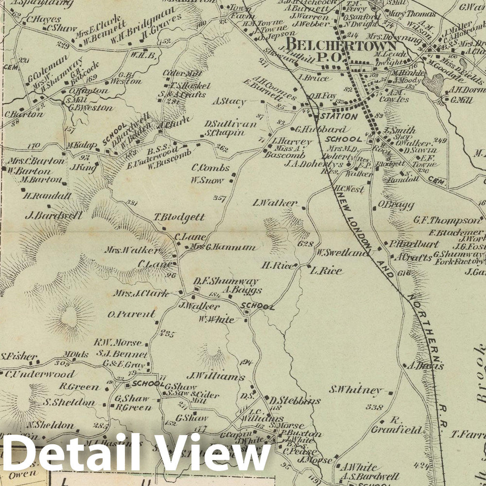 Historic Map : Atlas of Hampshire County Massachusetts, Belchertown 1873 , Vintage Wall Art