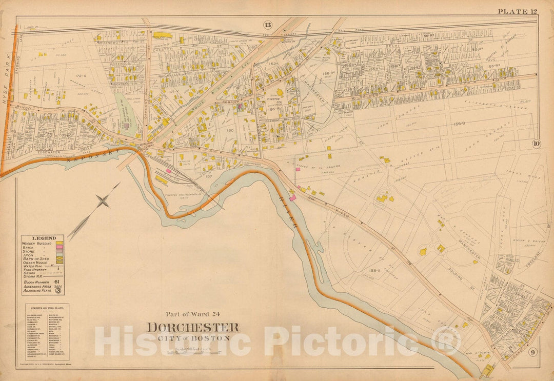 Historic Map : Atlas of Dorchester, West Roxbury and Brighton, Dorchester 1899 Plate 012 , Vintage Wall Art