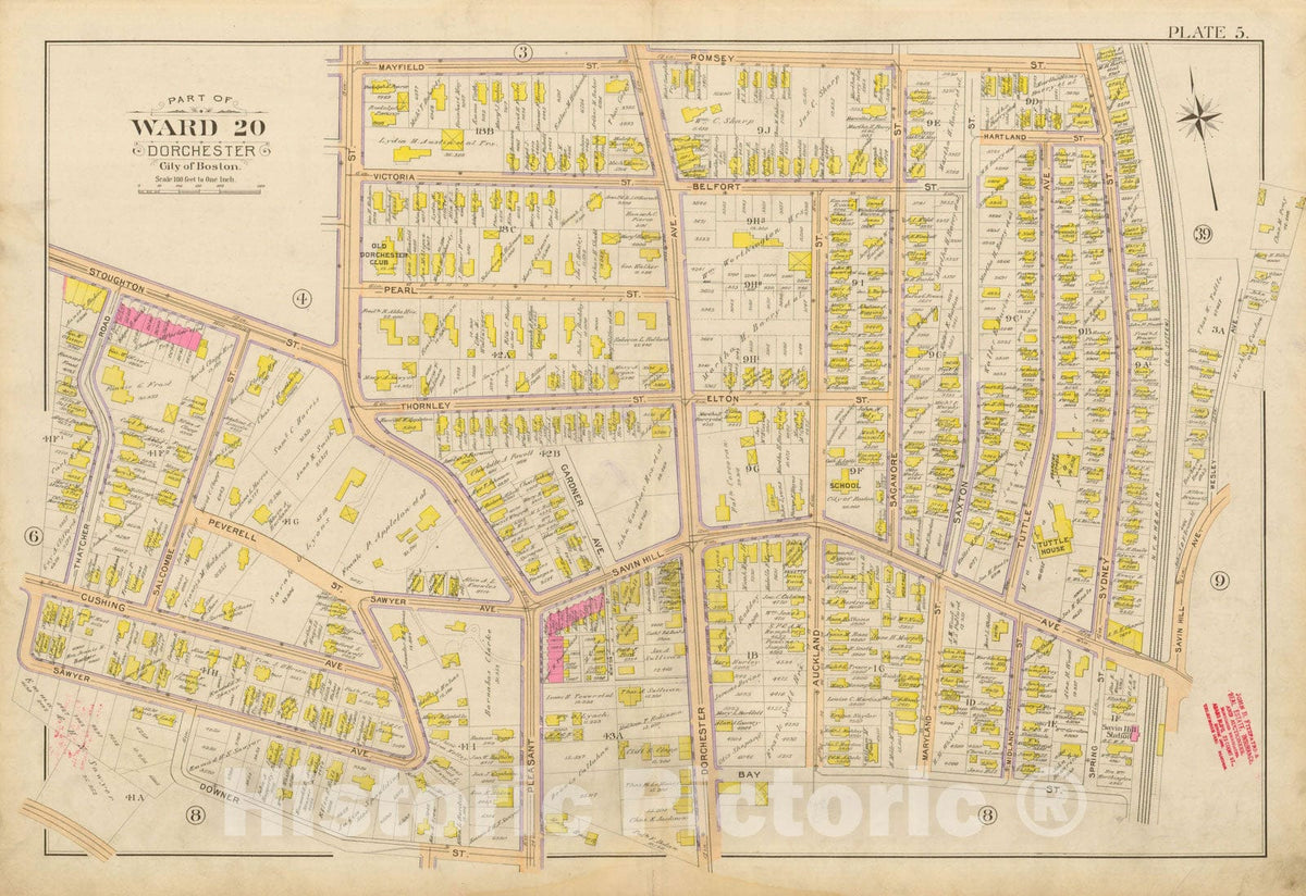 Historic Map : Atlas City of Boston, Vol. 5, Dorchester, Dorchester 1898 Plate 005 , Vintage Wall Art
