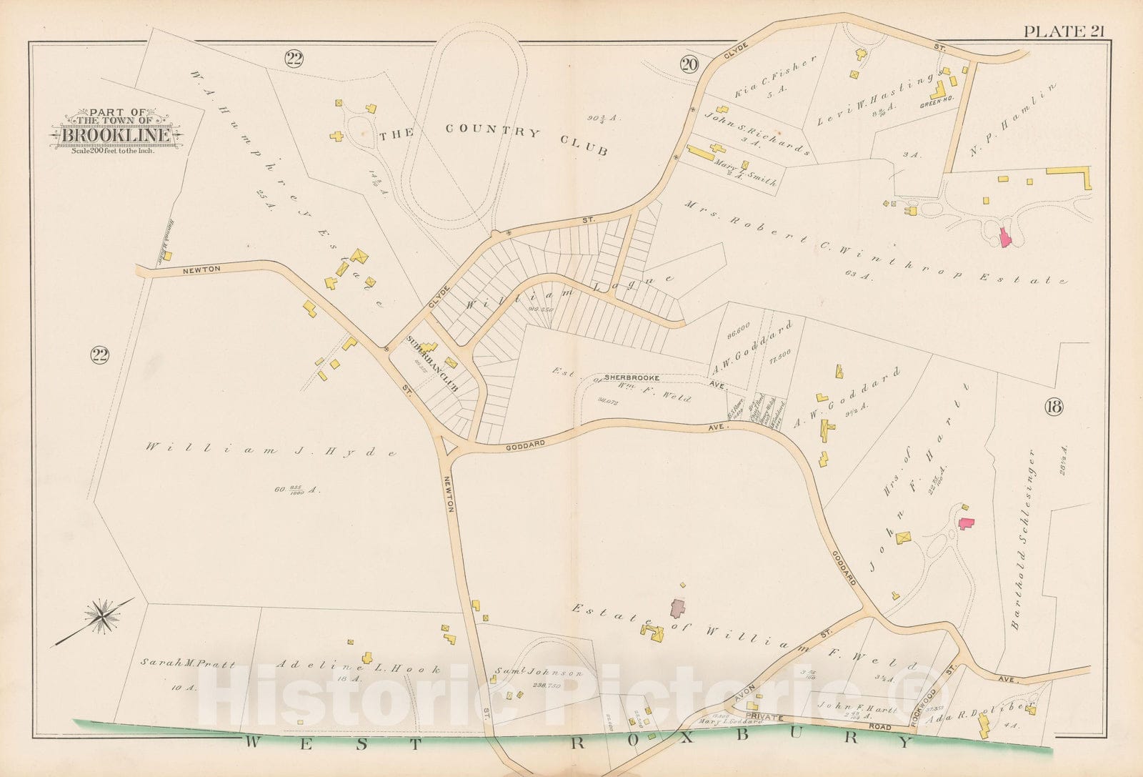 Historic Map : Atlas Town of Brookline, Brookline 1893 Plate 021 , Vintage Wall Art