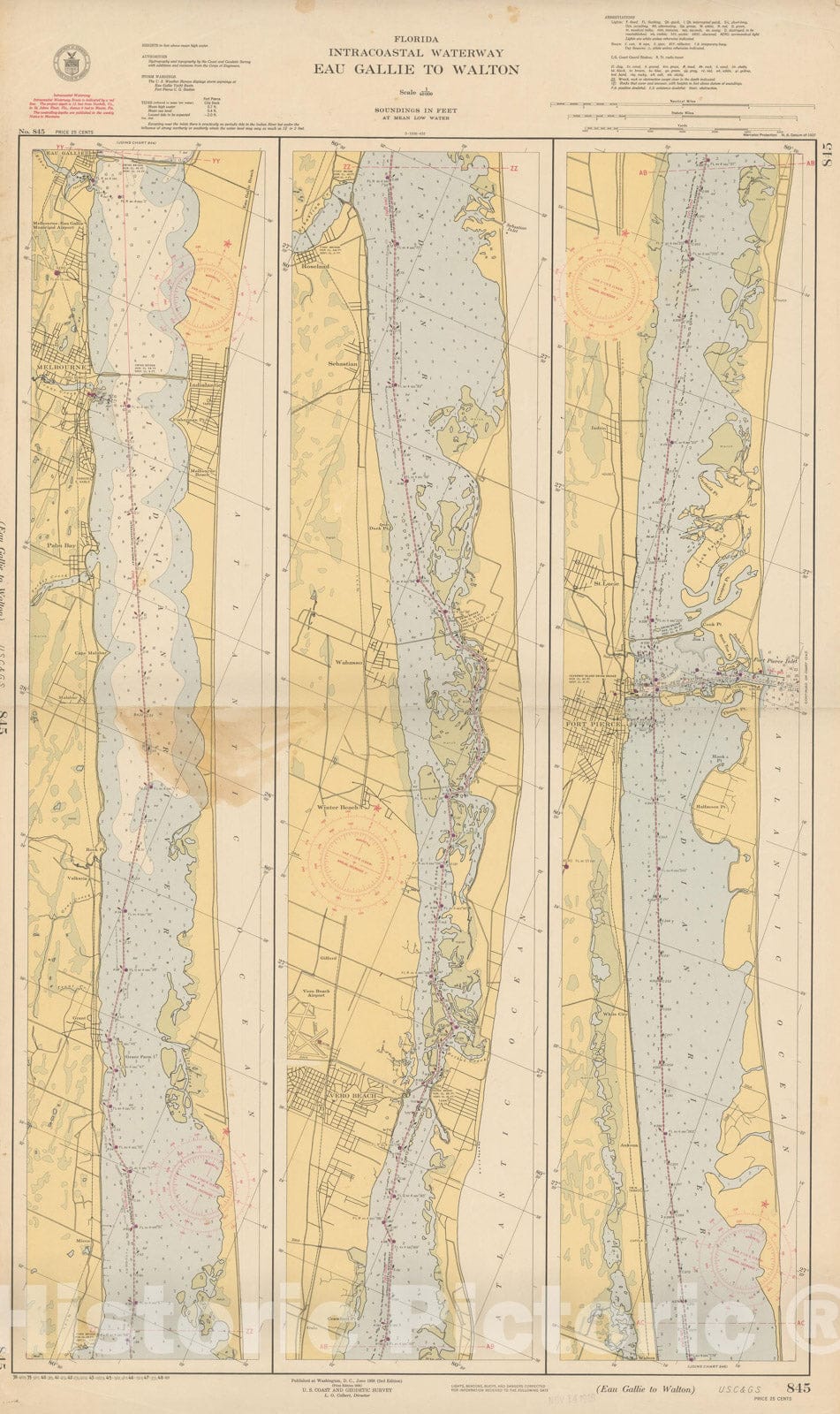 Historic Map : Coastal Charts - Florida Intracoastal: Eau Gallie to Walton 1948 , Vintage Wall Art
