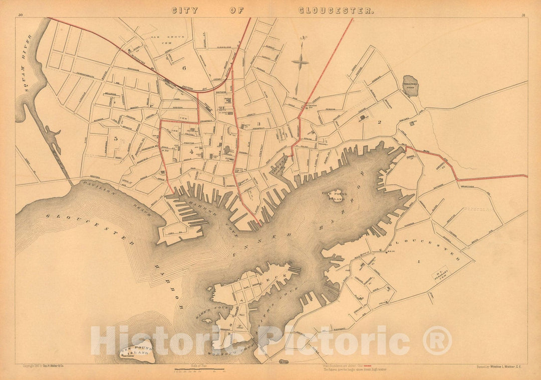 Historic Map : Atlas of Massachusetts, Gloucester 1891 , Vintage Wall Art