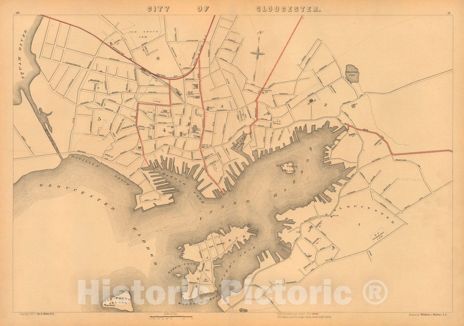 Historic Map : Atlas of Massachusetts, Gloucester 1891 , Vintage Wall Art