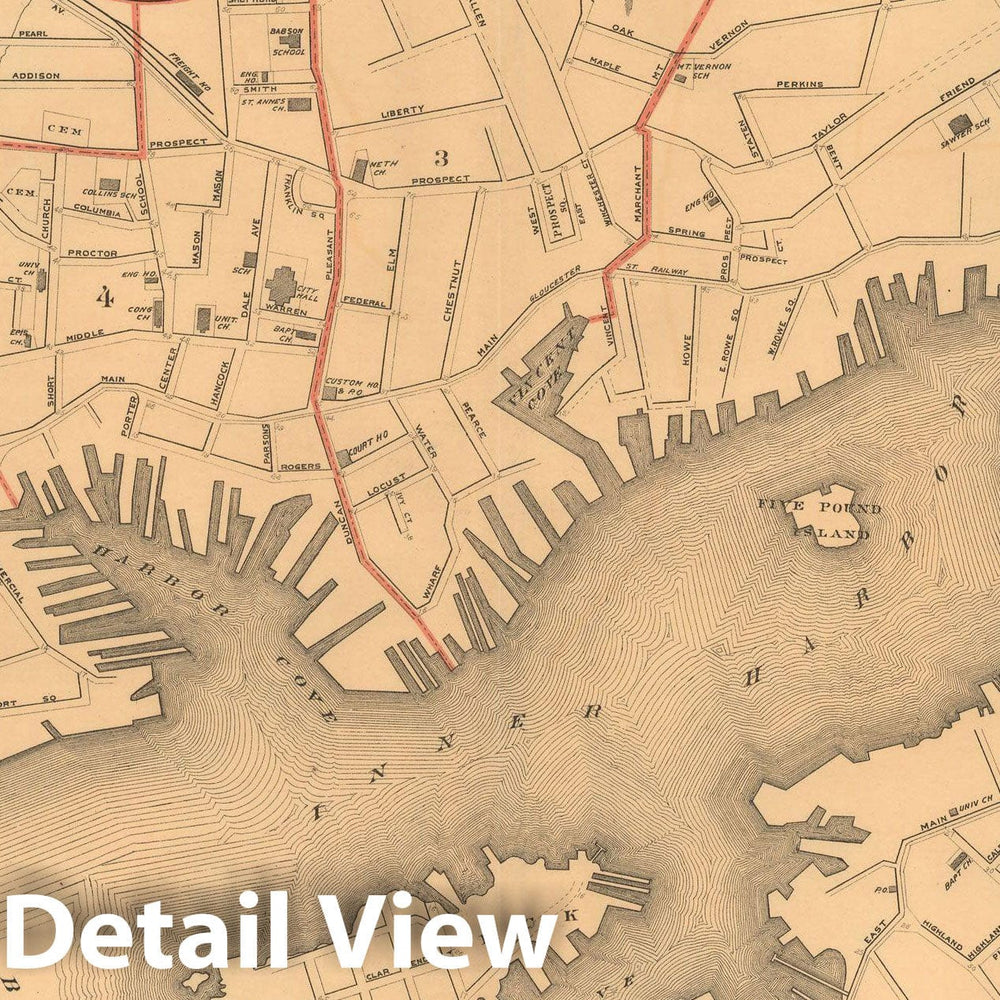 Historic Map : Atlas of Massachusetts, Gloucester 1891 , Vintage Wall Art