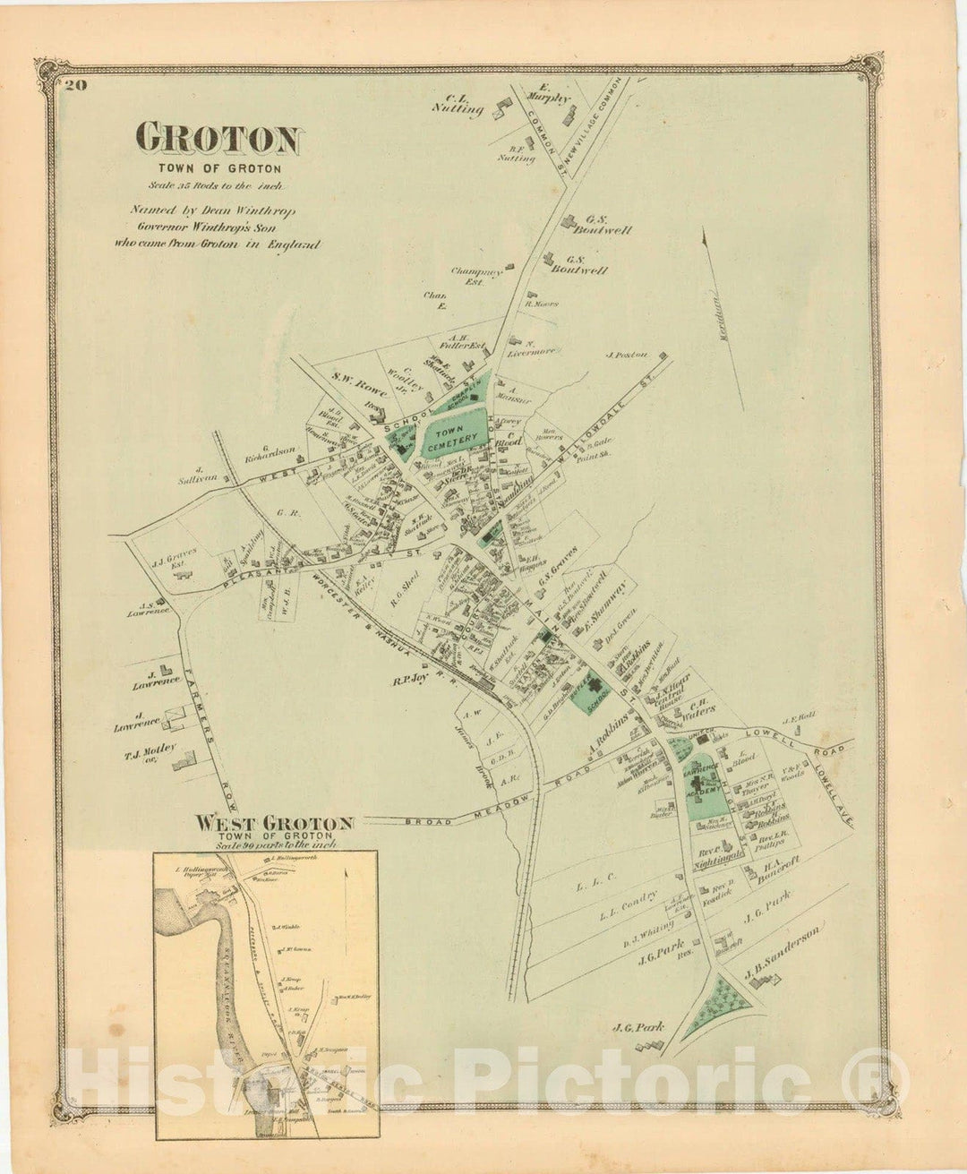 Historic Map : County Atlas of Middlesex Massachusetts, Groton 1875 , Vintage Wall Art