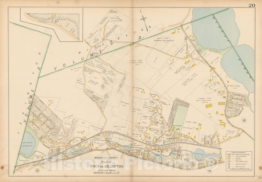 Historic Map : Atlas of Middlesex County, MA Vol. 1, Arlington 1900 Plate 020 , Vintage Wall Art