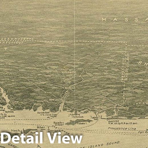 Historic Map : Bird's Eye View Map of New York to Boston 1920 , Vintage Wall Art