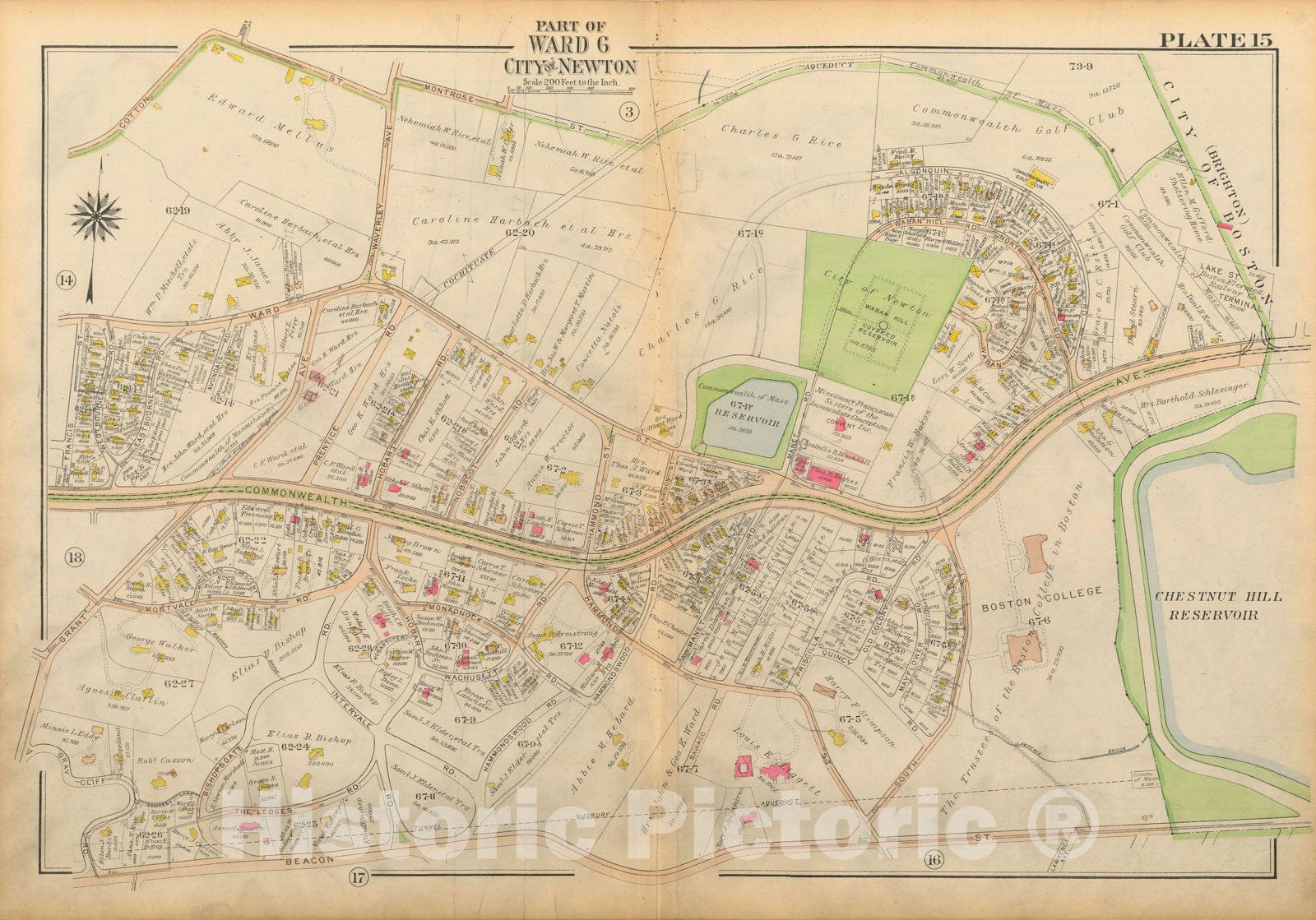 Historic Map : Atlas City of Newton Massachusetts 1917 Plate 015 , Vintage Wall Art