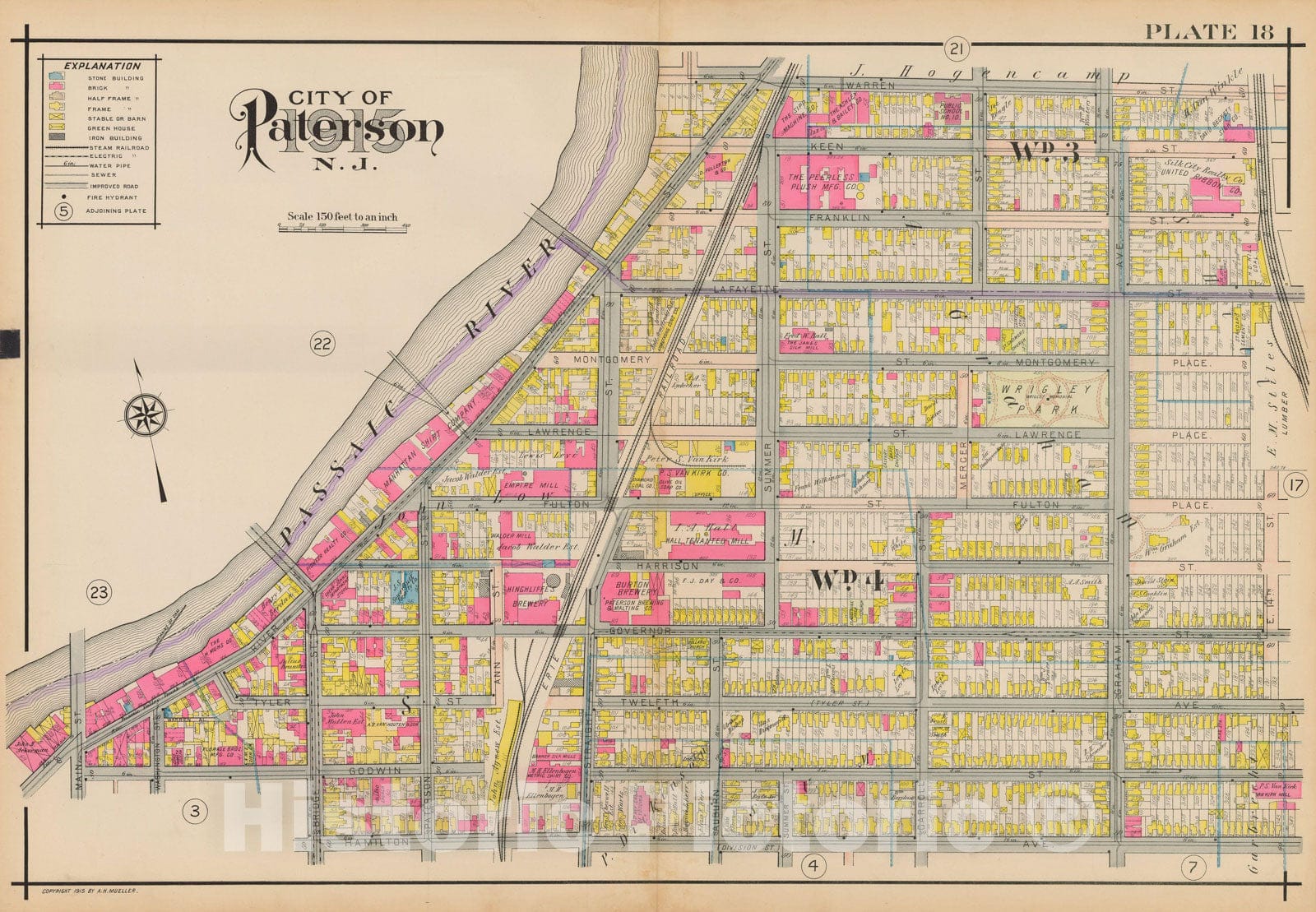 Historic Map : Atlas City of Paterson, New Jersey, Paterson 1915 Plate 018 , Vintage Wall Art