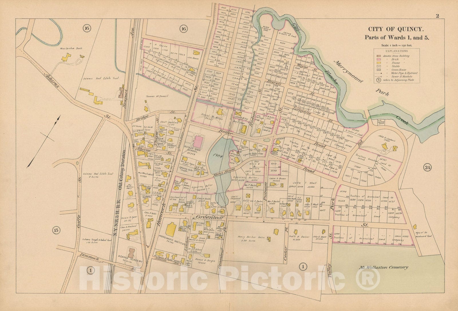 Historic Map : Atlas City of Quincy, Norfolk County, Mass., Quincy 1897 Plate 002 , Vintage Wall Art