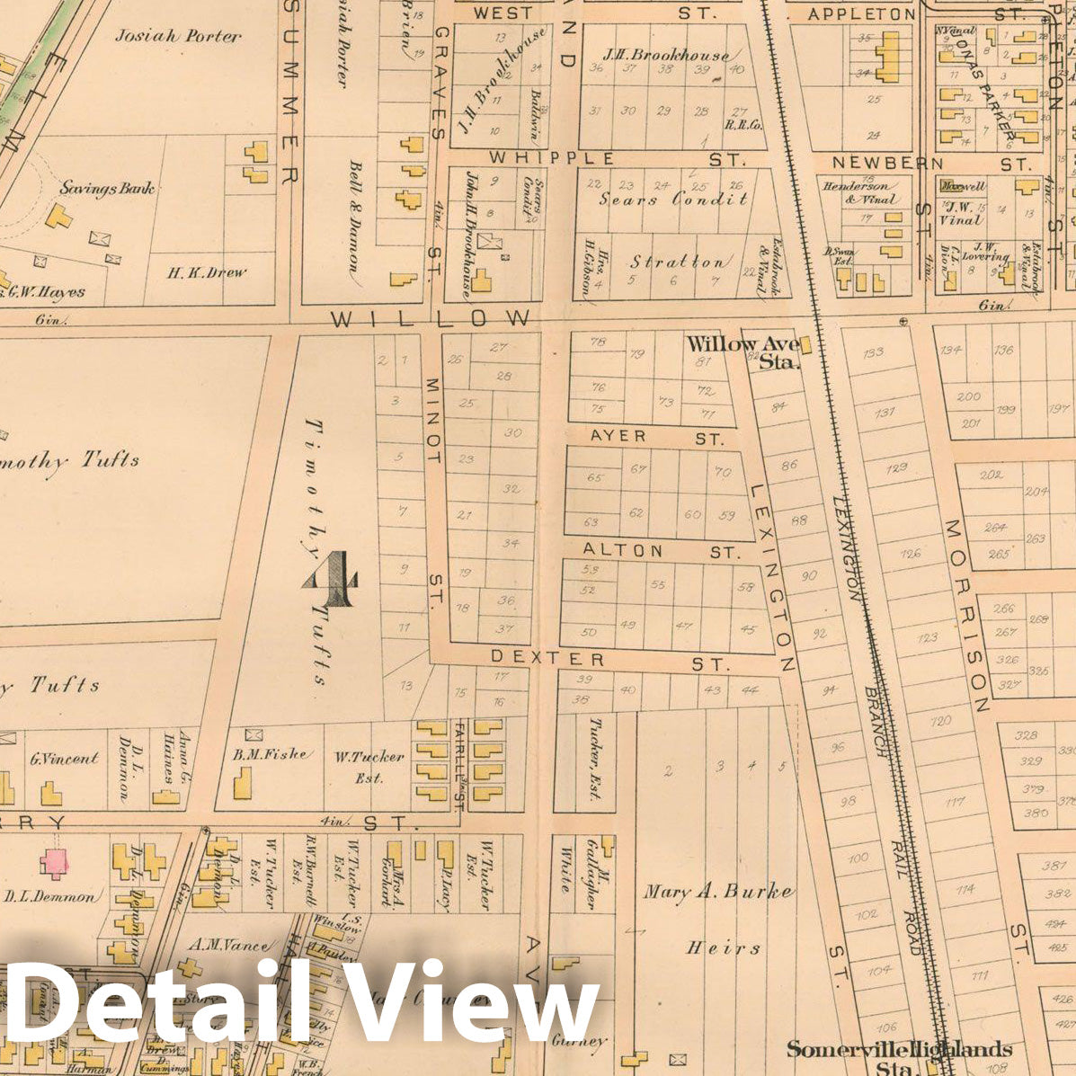 Historic Map : Atlas of Somerville Massachusetts, Somerville 1884 Plate 013 , Vintage Wall Art