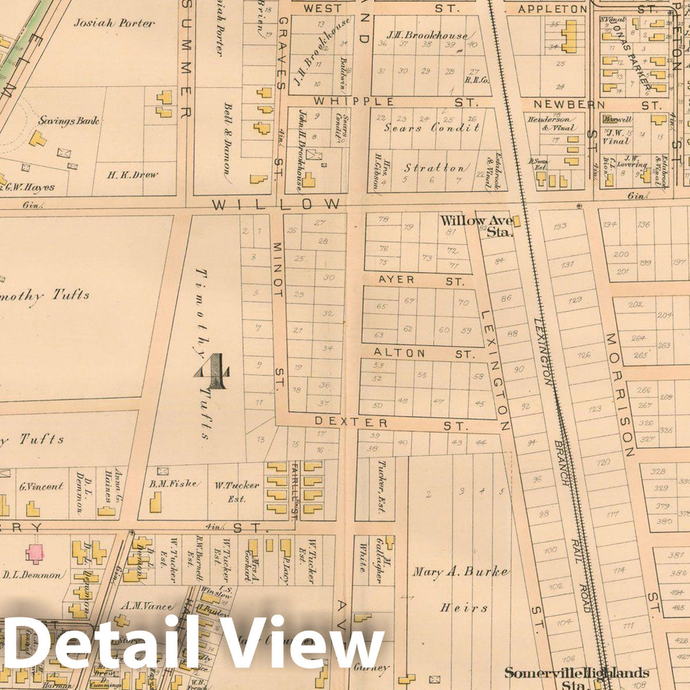 Historic Map : Atlas of Somerville Massachusetts, Somerville 1884 Plate 013 , Vintage Wall Art