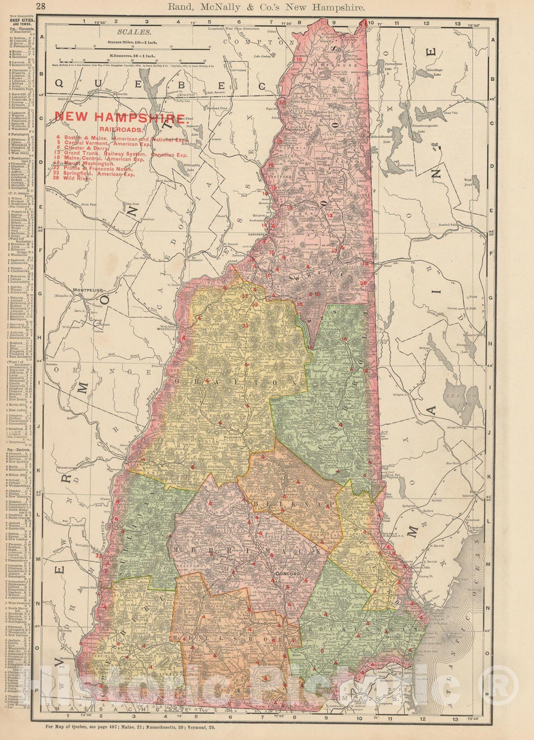 Historic Map : New Hampshire 1903 , Rand McNally Business Atlas , Vintage Wall Art