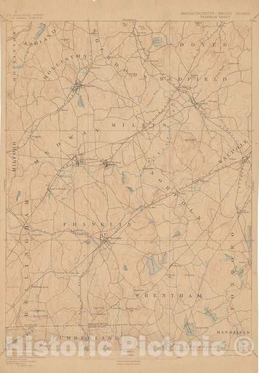 Historic Map : USGS 7.5 Minute Sheets and Quadrangles, Franklin & Medway & Millis & Norfolk 1906 Topographic Map , Vintage Wall Art