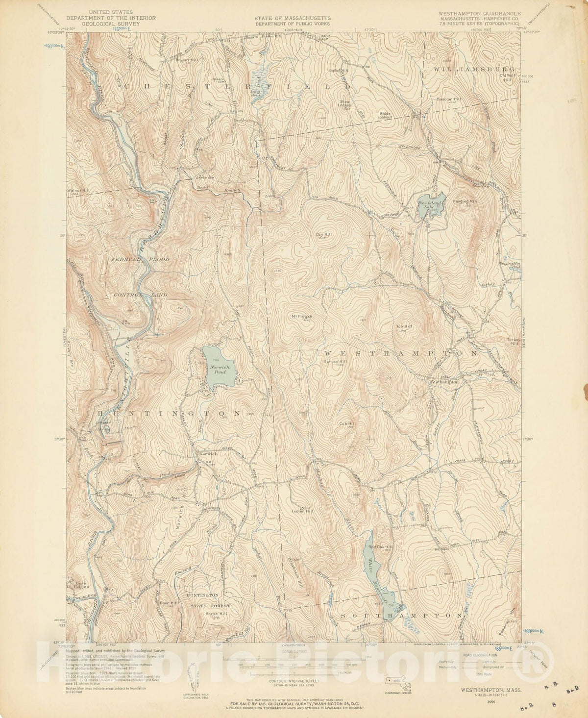 Historic Map : USGS 7.5 Minute Sheets and Quadrangles, Huntington & Westhampton 1955 Topographic Map , Vintage Wall Art