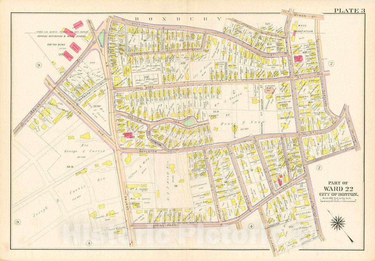 Historic Map : West Roxbury, & Roslindale, 1905 Plate 003 , Vintage Wall Art