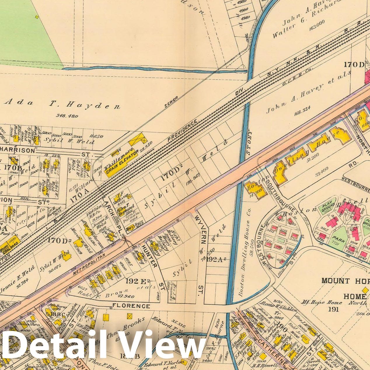 Historic Map : Atlas City of Boston, West Roxbury, Roslindale 1914 Plate 014 , Vintage Wall Art