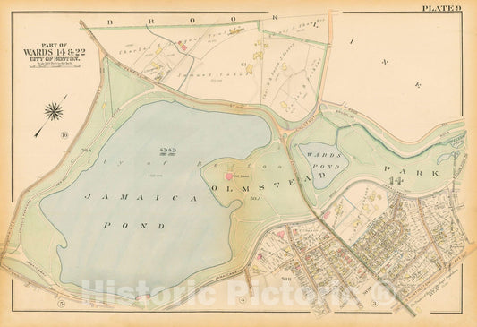 Historic Map : Atlas City of Boston, West Roxbury, Jamaica Plain 1924 Plate 009 , Vintage Wall Art