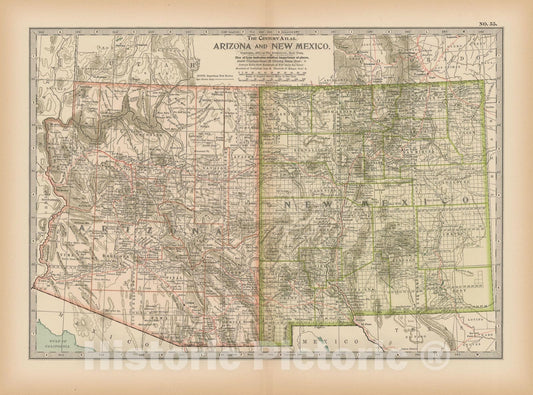 Historic Map : Arizona & New Mexico 1897 , The Century Atlas World , Vintage Wall Art