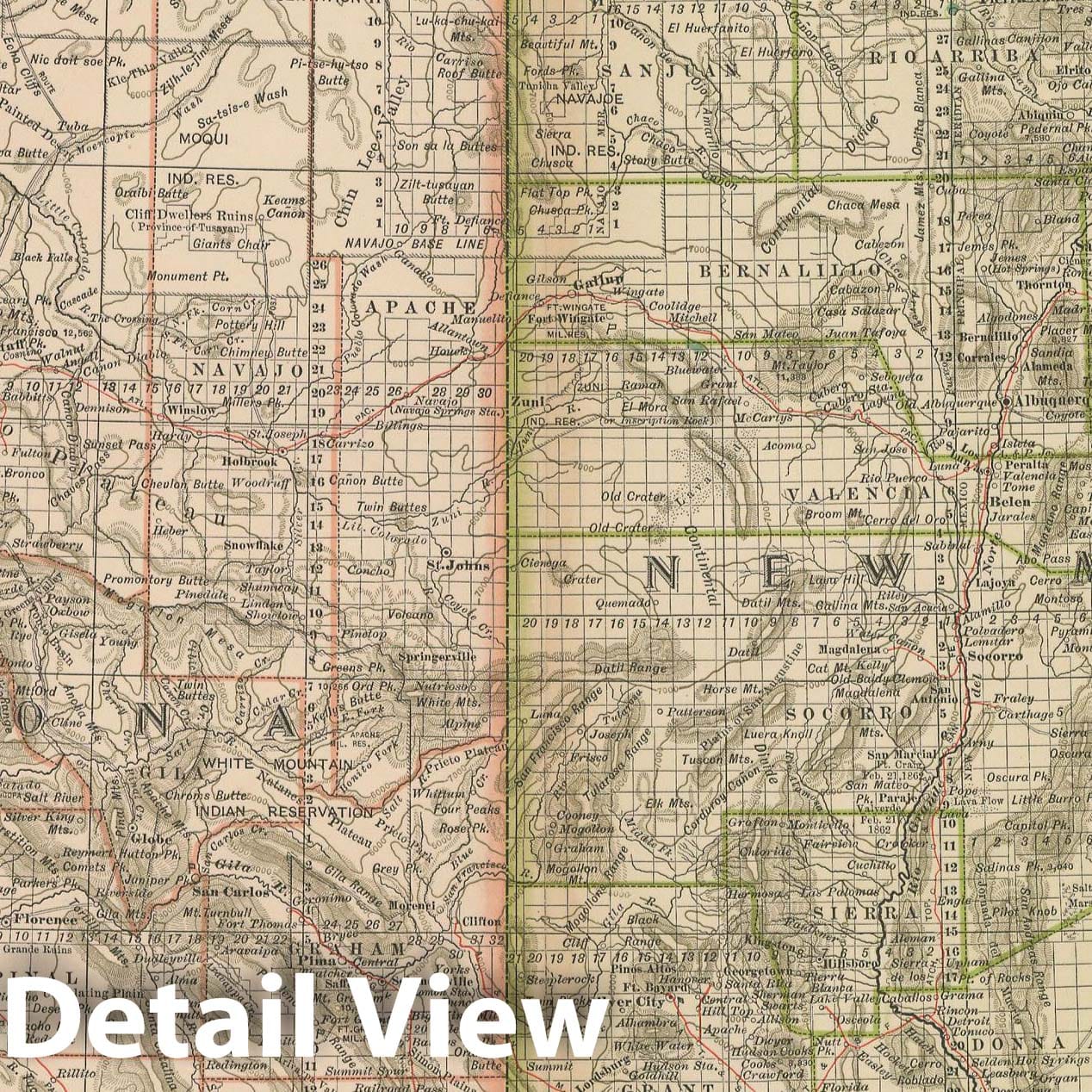Historic Map : Arizona & New Mexico 1897 , The Century Atlas World , Vintage Wall Art
