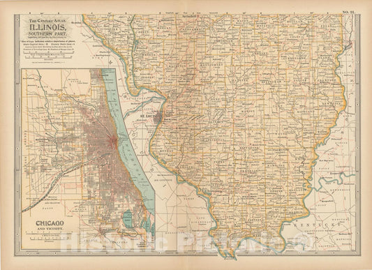Historic Map : Illinois 1914 , Century Atlas of the World, Vintage Wall Art