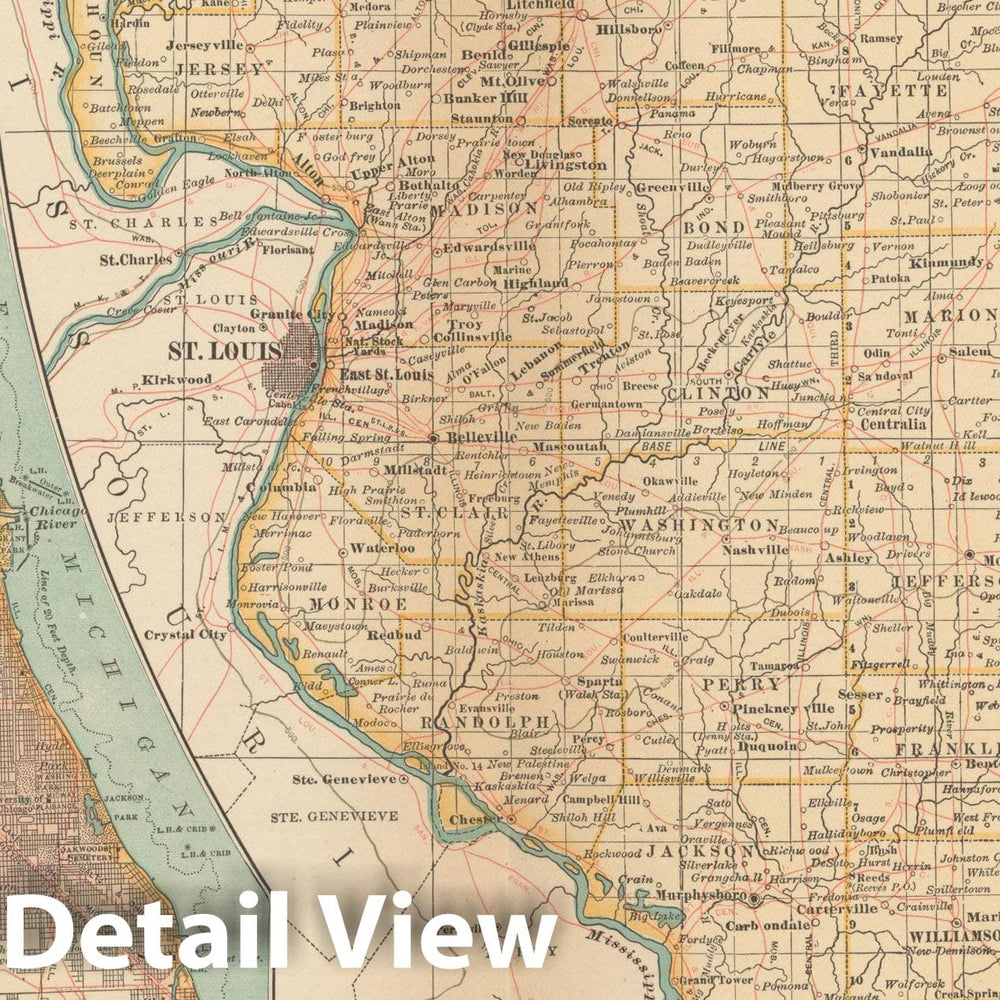 Historic Map : Illinois 1914 , Century Atlas of the World, Vintage Wall Art