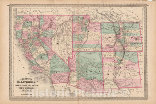 Historic Map : Arizona & California & Colorado & Nevada & New Mexico & Utah 1873 , Family Atlas World , Vintage Wall Art