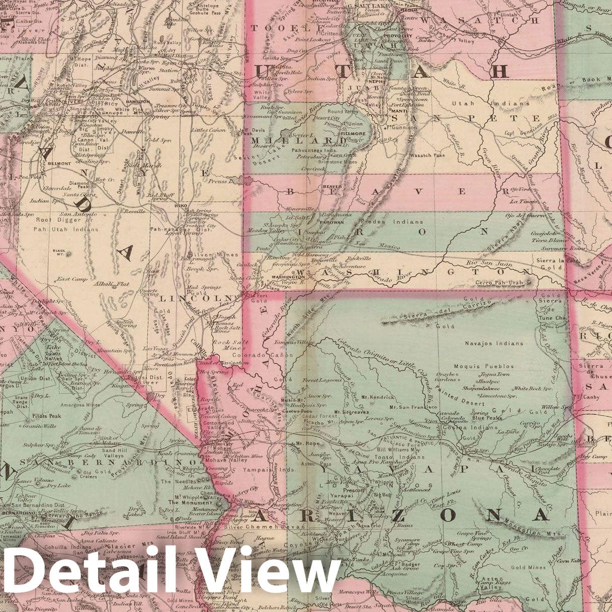 Historic Map : Arizona & California & Colorado & Nevada & New Mexico & Utah 1873 , Family Atlas World , Vintage Wall Art