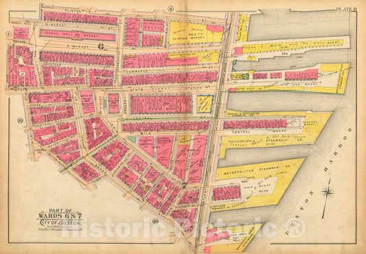 Historic Map : Atlas of Boston Proper, 1902 Plate 009 , Vintage Wall Art