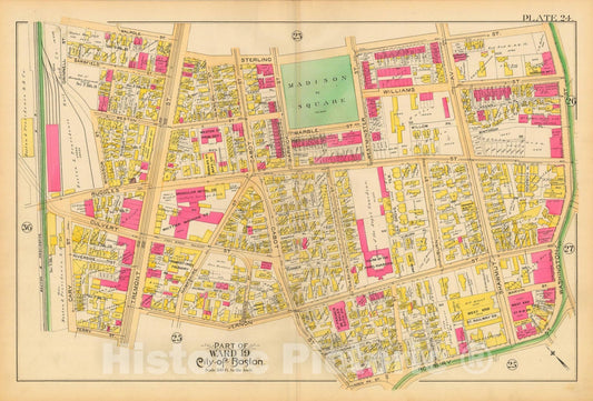 Historic Map : Atlas City of Boston, City Proper and Roxbury, Boston & Roxbury 1890 Plate 024 , Vintage Wall Art