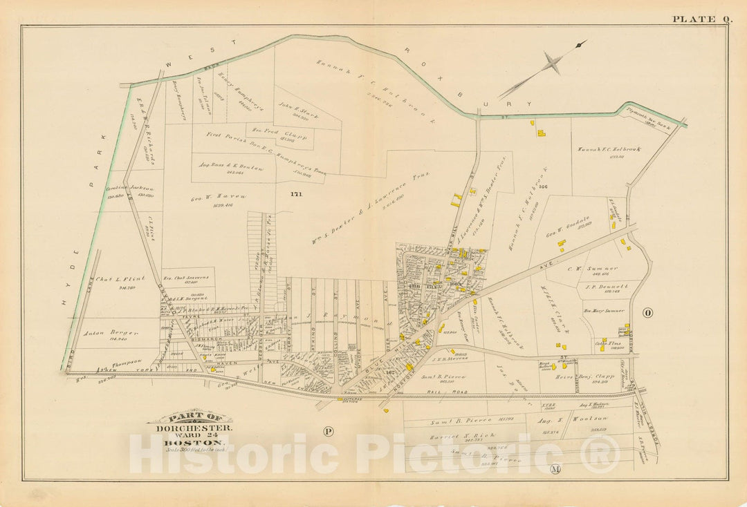 Historic Map : Atlas of Dorchester, Dorchester 1884 Plate Q , Vintage Wall Art
