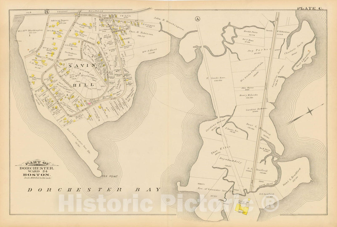 Historic Map : Atlas of Dorchester, Dorchester 1884 Plate C , Vintage Wall Art