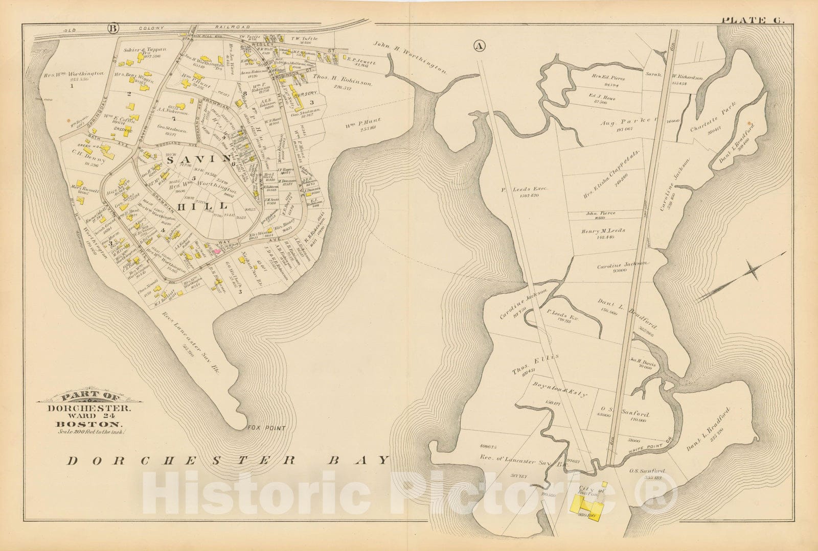 Historic Map : Atlas of Dorchester, Dorchester 1884 Plate C , Vintage Wall Art