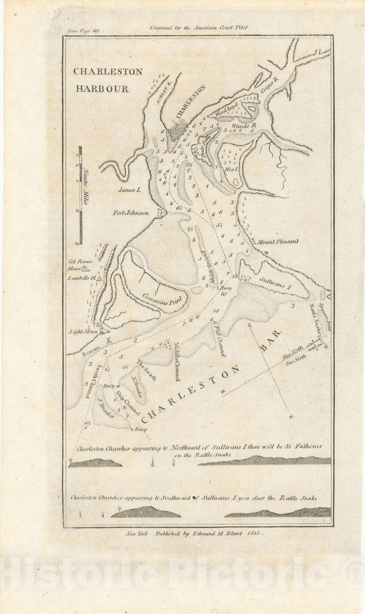 Historic Map : American Coast Pilot, Charleston 1815 , Vintage Wall Art