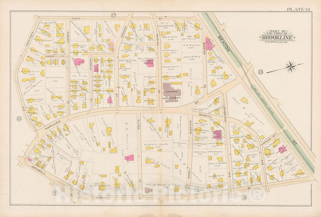 Historic Map : Atlas Town of Brookline, Brookline 1893 Plate 014 , Vintage Wall Art