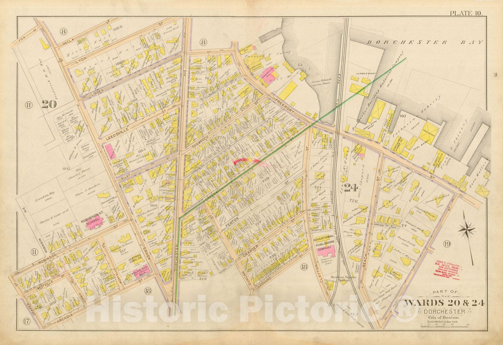 Historic Map : Atlas City of Boston, Vol. 5, Dorchester, Dorchester 1898 Plate 010 , Vintage Wall Art