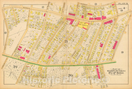 Historic Map : Atlas City of Boston, City Proper and Roxbury, Boston & Roxbury 1890 Plate 031 , Vintage Wall Art