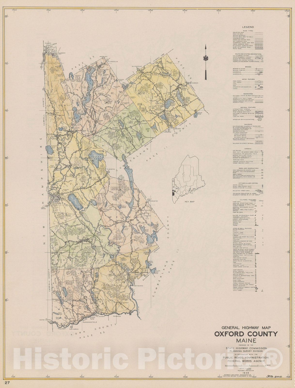 Historic Map : Maine General Highway County Maps, Oxford 1938 Plate 027 , Vintage Wall Art