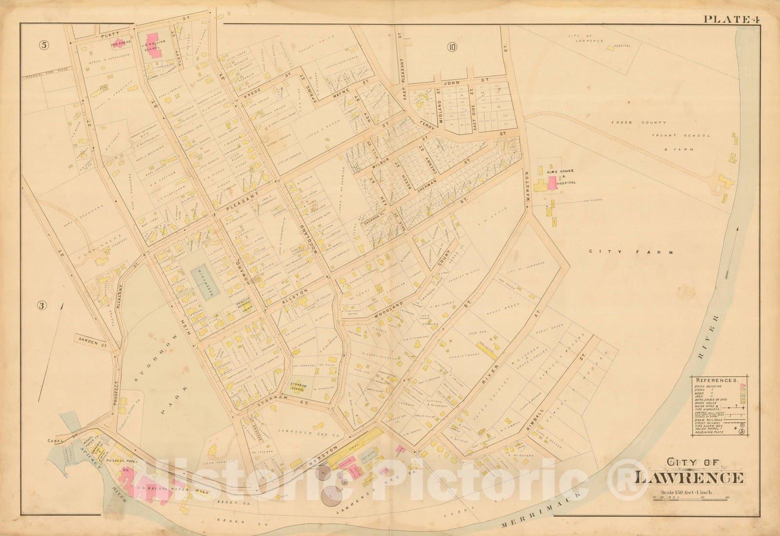 Historic Map : Atlas City of Lawrence and the Towns of Methuen, Andover and North Andover 1896 Plate 004 , Vintage Wall Art