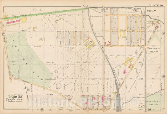 Historic Map : Atlas City of Philadelphia Volume 9 25th and 33rd Wards, Philadelphia 1891 Plate 018 , Vintage Wall Art