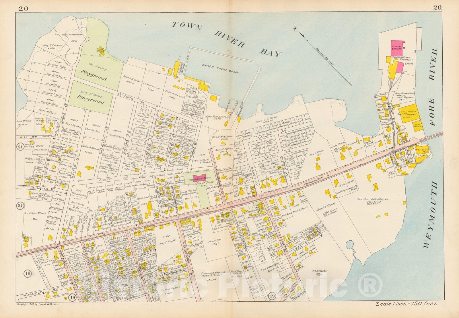 Historic Map : Atlas City of Quincy, Quincy 1907 Plate 020 , Vintage Wall Art